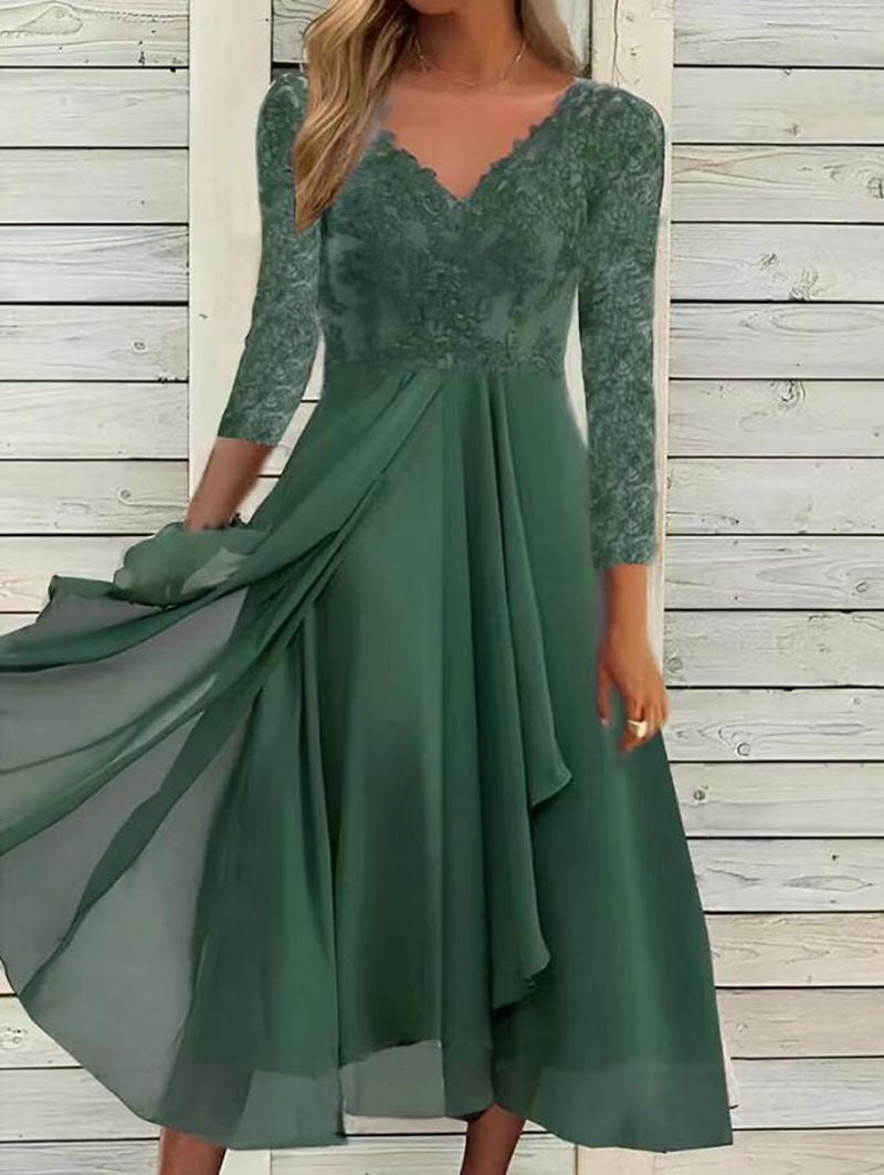 Elegantes Chiffonkleid mit V-Ausschnitt für Alltag und Feste