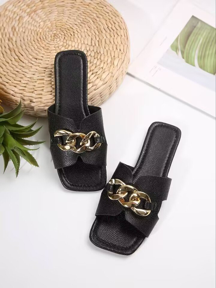 Elegante Damen-Slipper mit Kettenakzent für Alltag & Freizeit