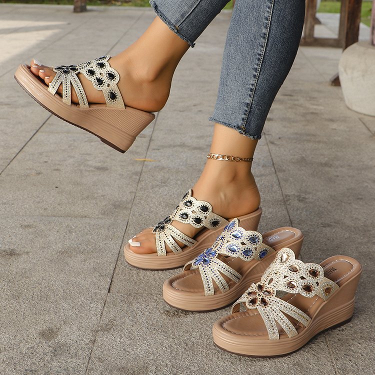 Boho Pailletten Keilsandaletten Perfekt für Frühjahr & Sommer