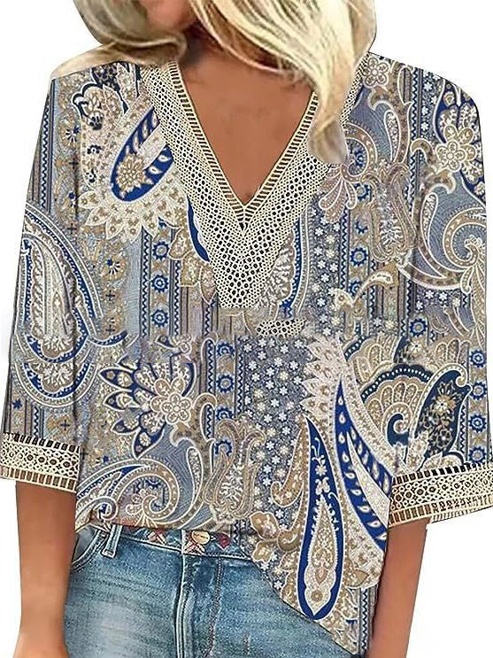 Blumiges V-Ausschnitt T-Shirt für Frühlingslooks