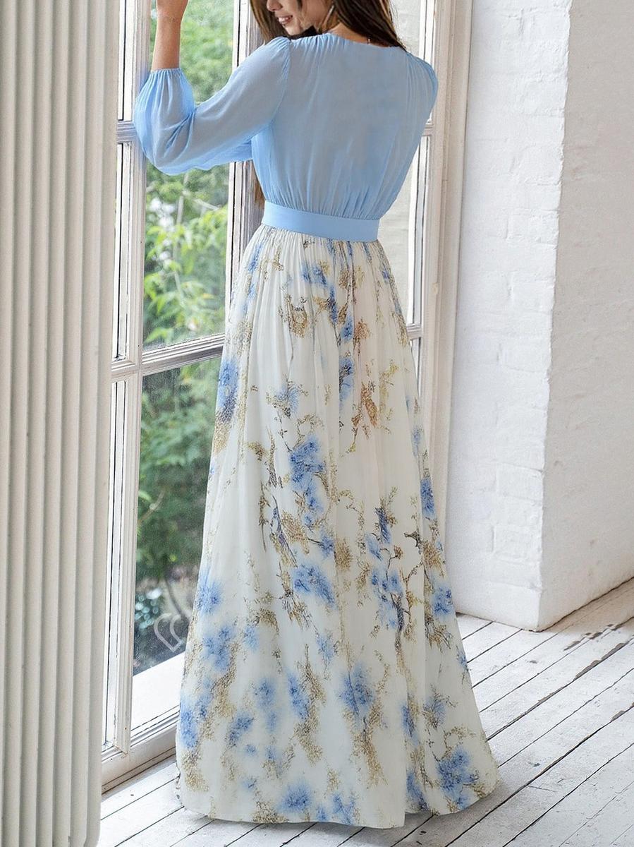 Florales Maxikleid mit V-Ausschnitt - Frühlingshafter Luxus & Komfort