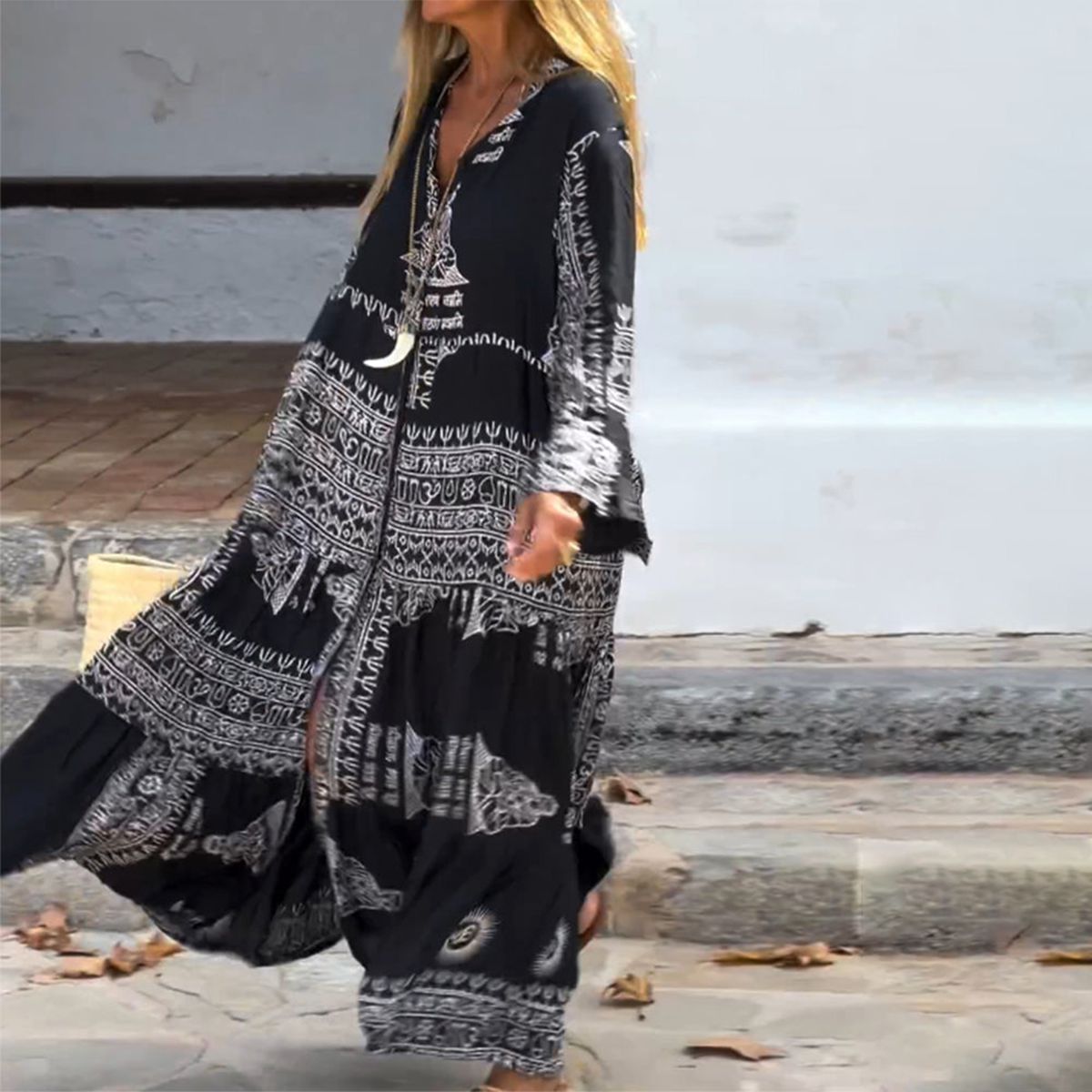 Trendy V-Neck Bell Sleeve Maxi Kleid - Ihr stilvolles Frühlingsoutfit