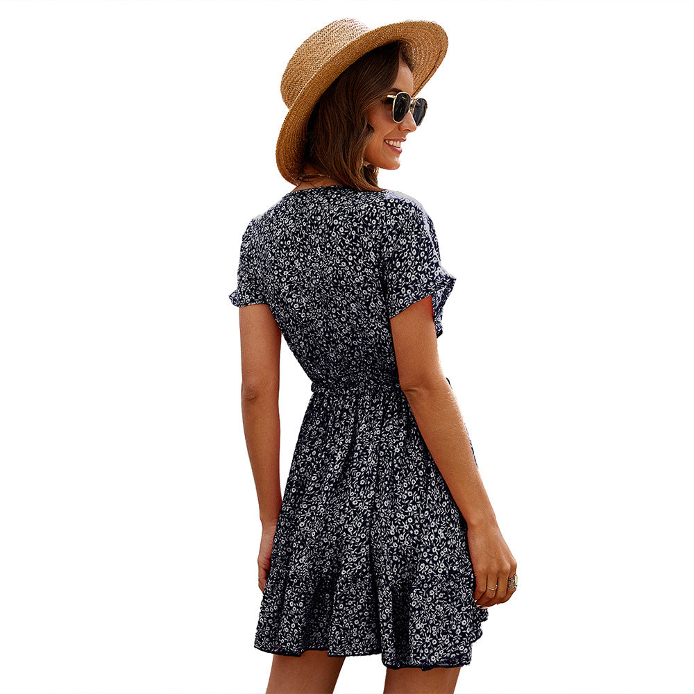 Elegantes Rüschen-Kleid mit Blumenmuster für Frühlingstage