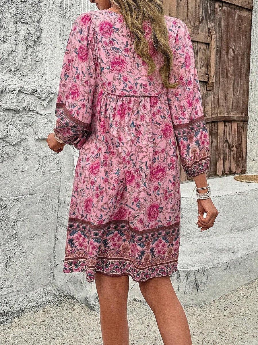 Frühlingshaftes Süßdruck V-Neck Mini-Kleid - Bequem, Vielseitig & Charmant