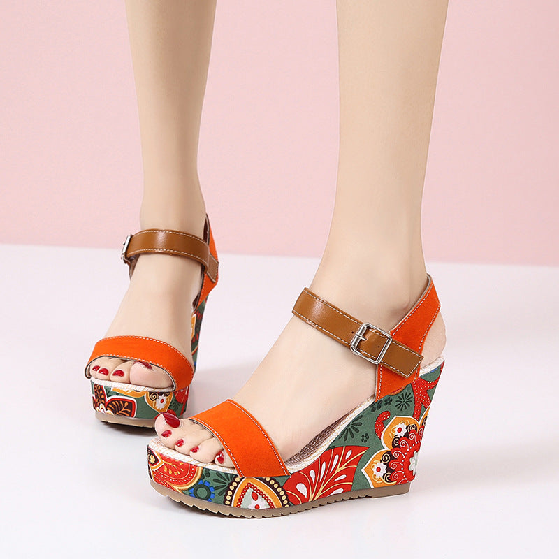 Blumen Wedge Sandalen Sommerfarben für Damen
