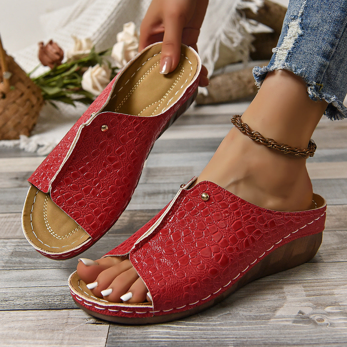 Frühling Peep Toe Slippers für Damen Alltag und Freizeit