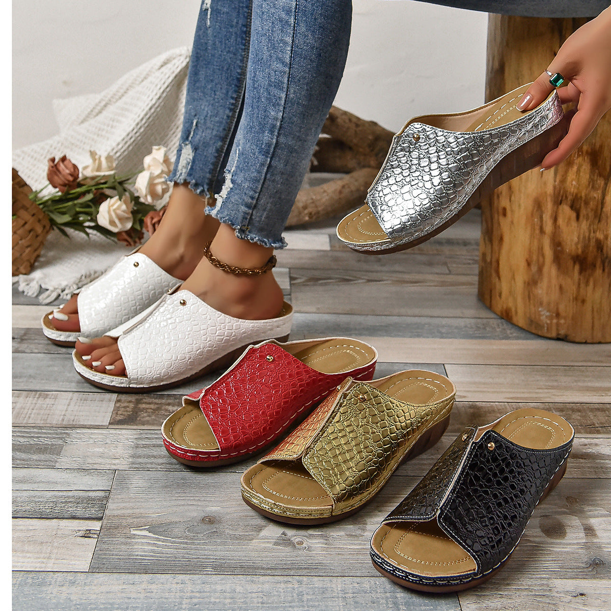 Frühling Peep Toe Slippers für Damen Alltag und Freizeit