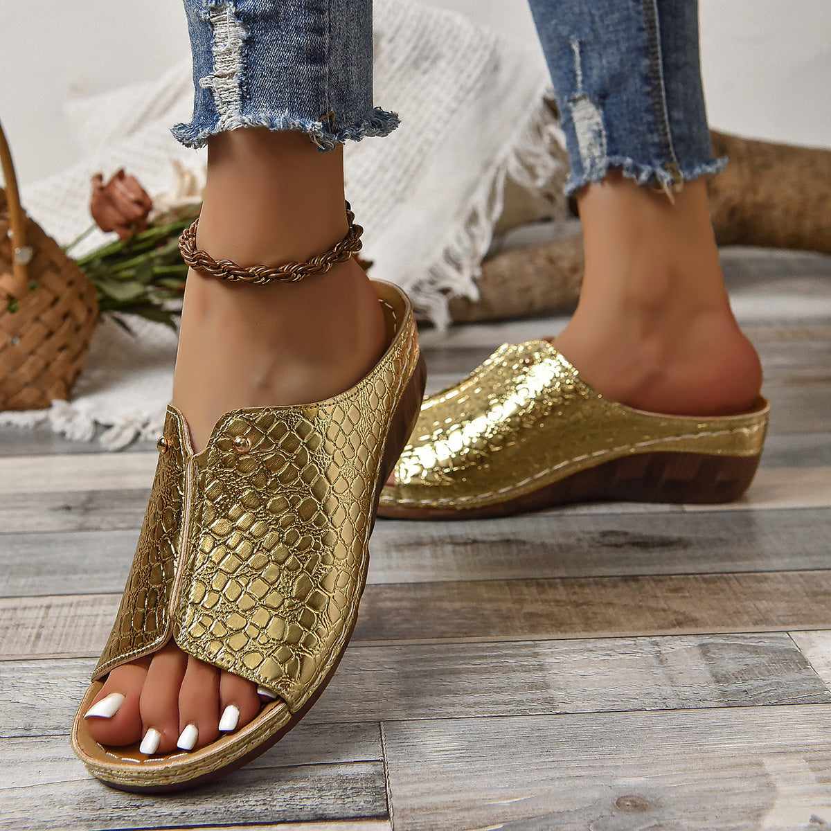 Frühling Peep Toe Slippers für Damen Alltag und Freizeit