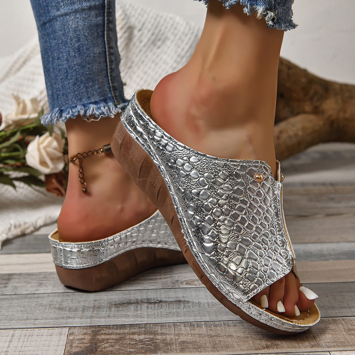 Frühling Peep Toe Slippers für Damen Alltag und Freizeit