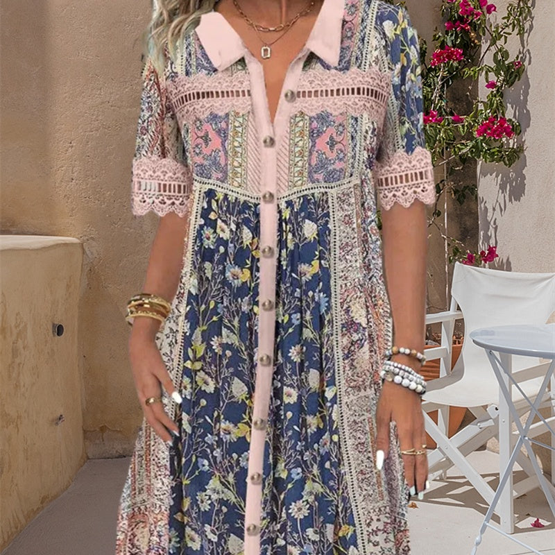 Blumenmuster Spitzenkleid für Frühlingsanlässe