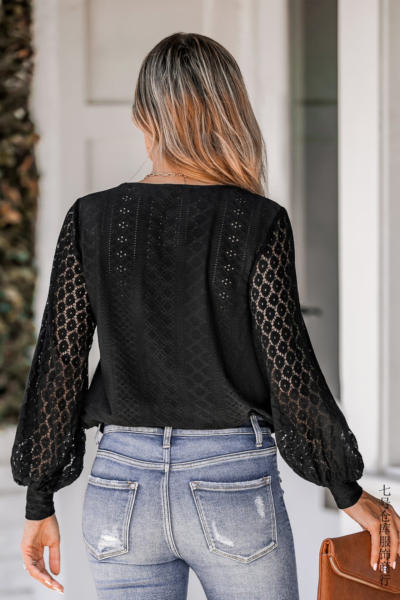 V-Ausschnitt Bluse mit Spitzen für Alltag und Frühling