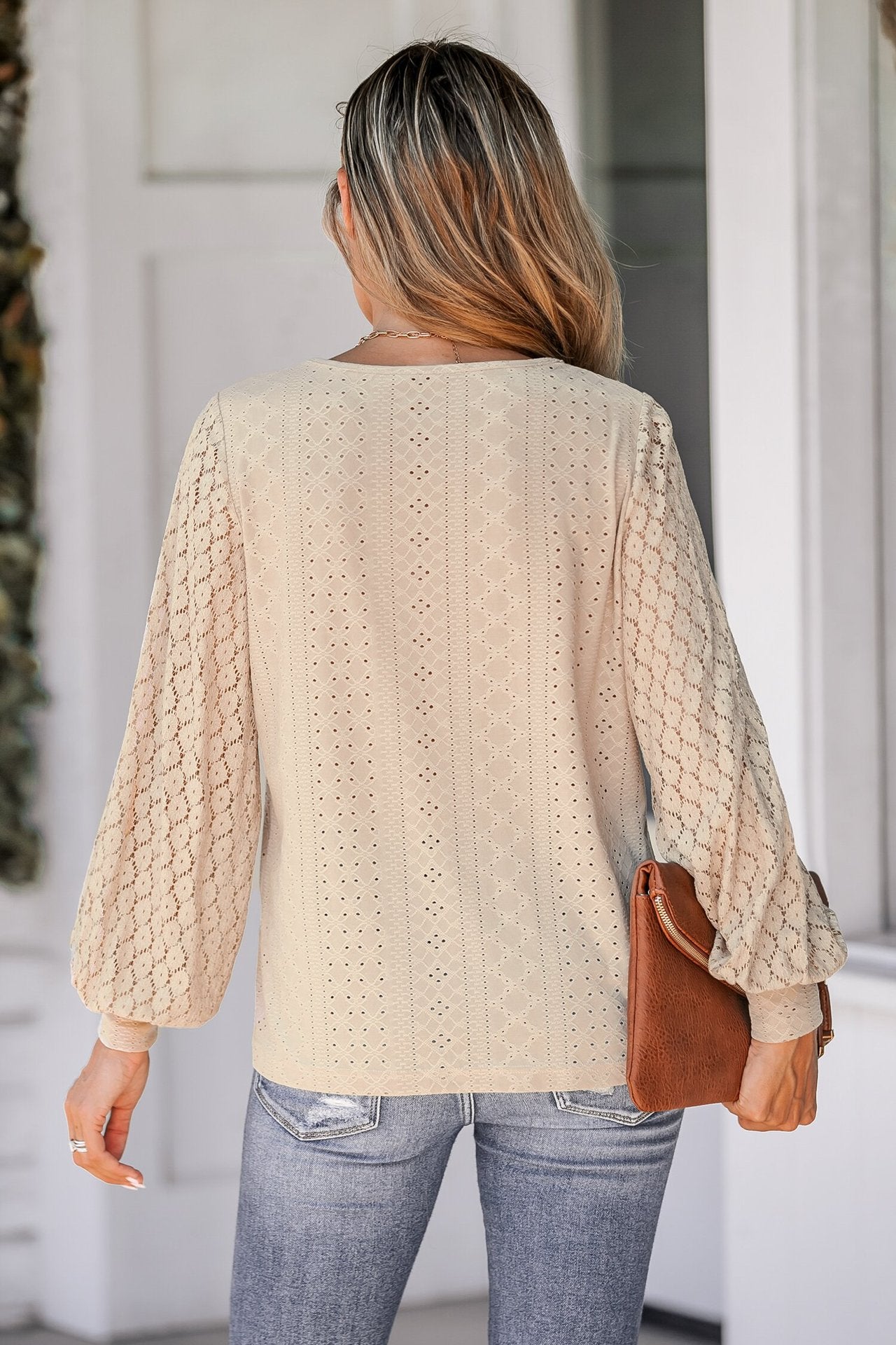 V-Ausschnitt Bluse mit Spitzen für Alltag und Frühling