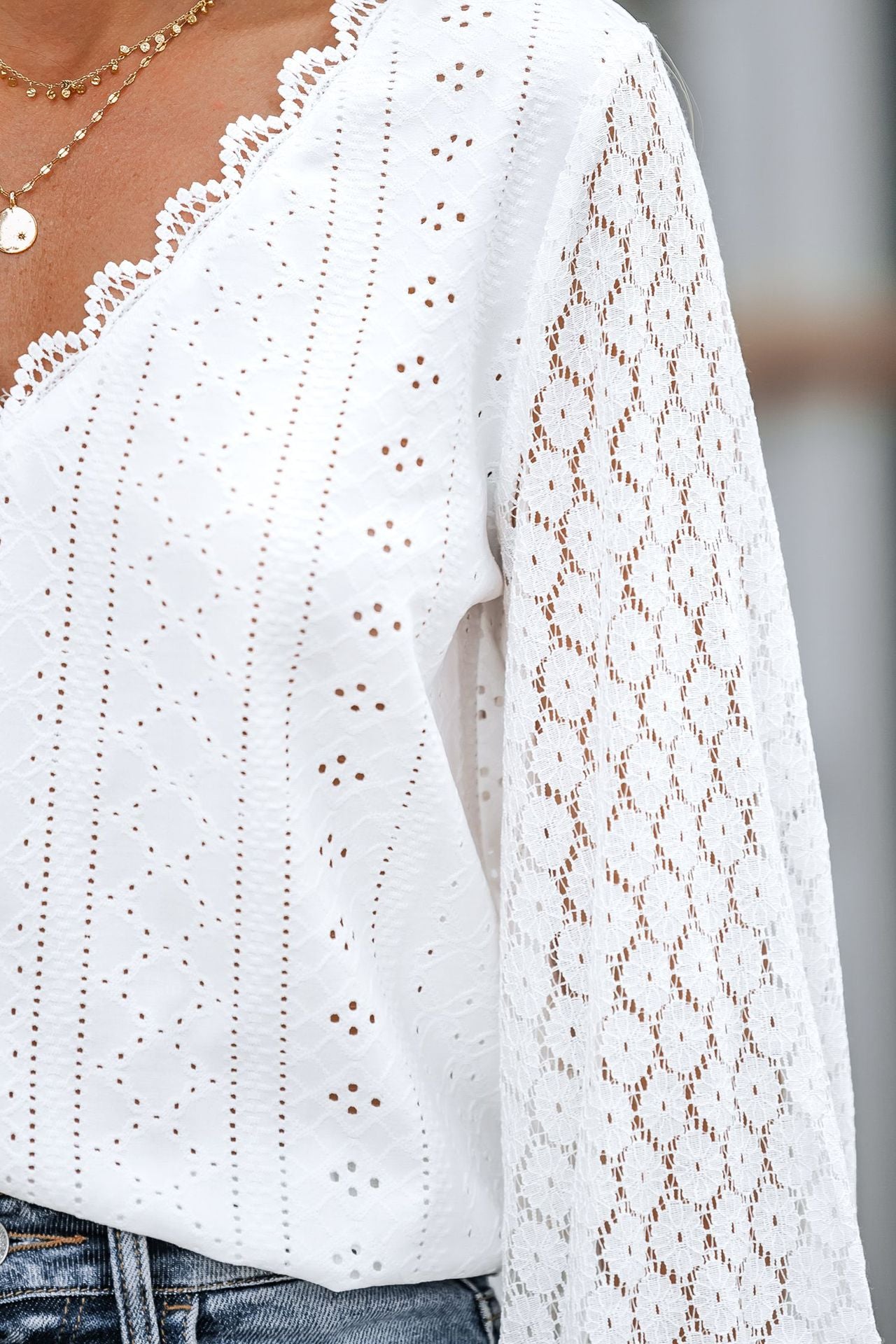 V-Ausschnitt Bluse mit Spitzen für Alltag und Frühling