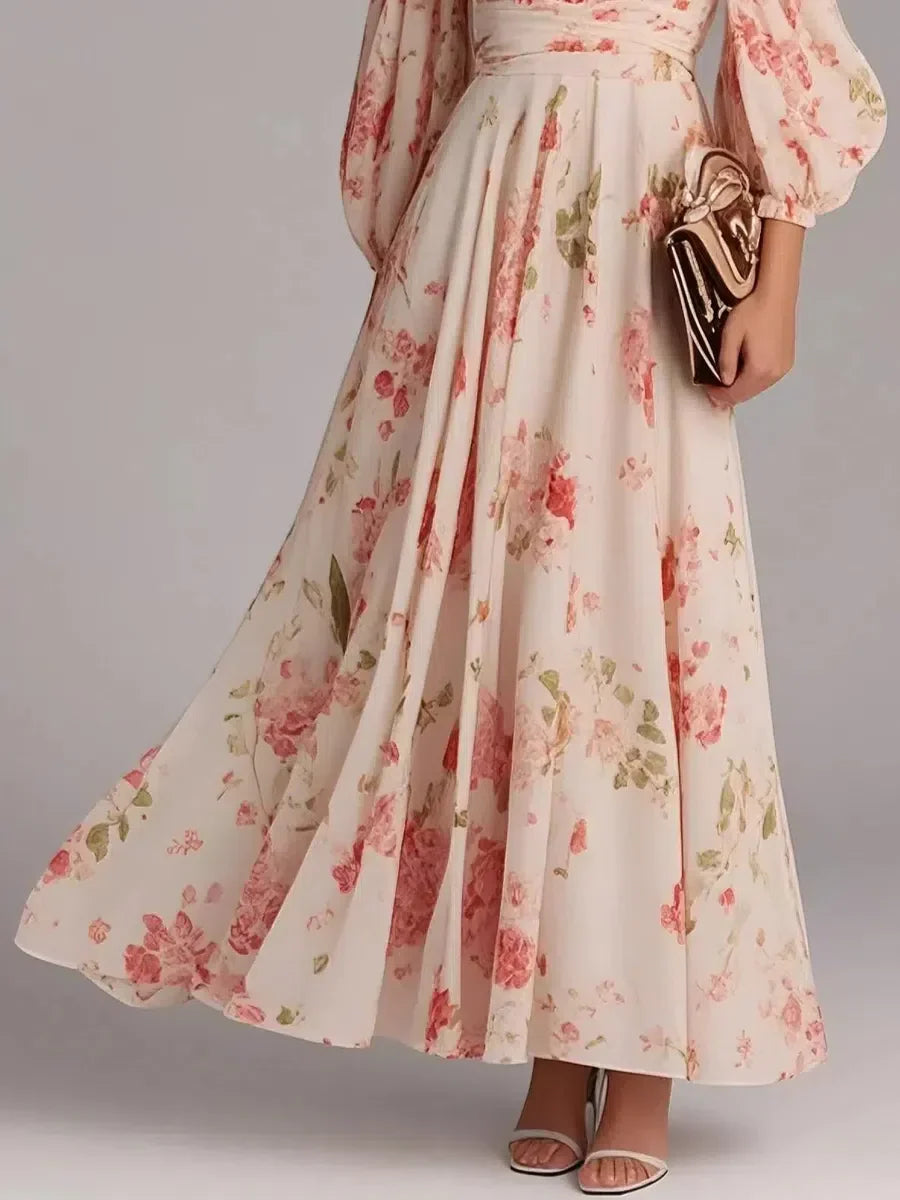 Blumiges Maxi-Kleid mit V-Ausschnitt für elegante Anlässe