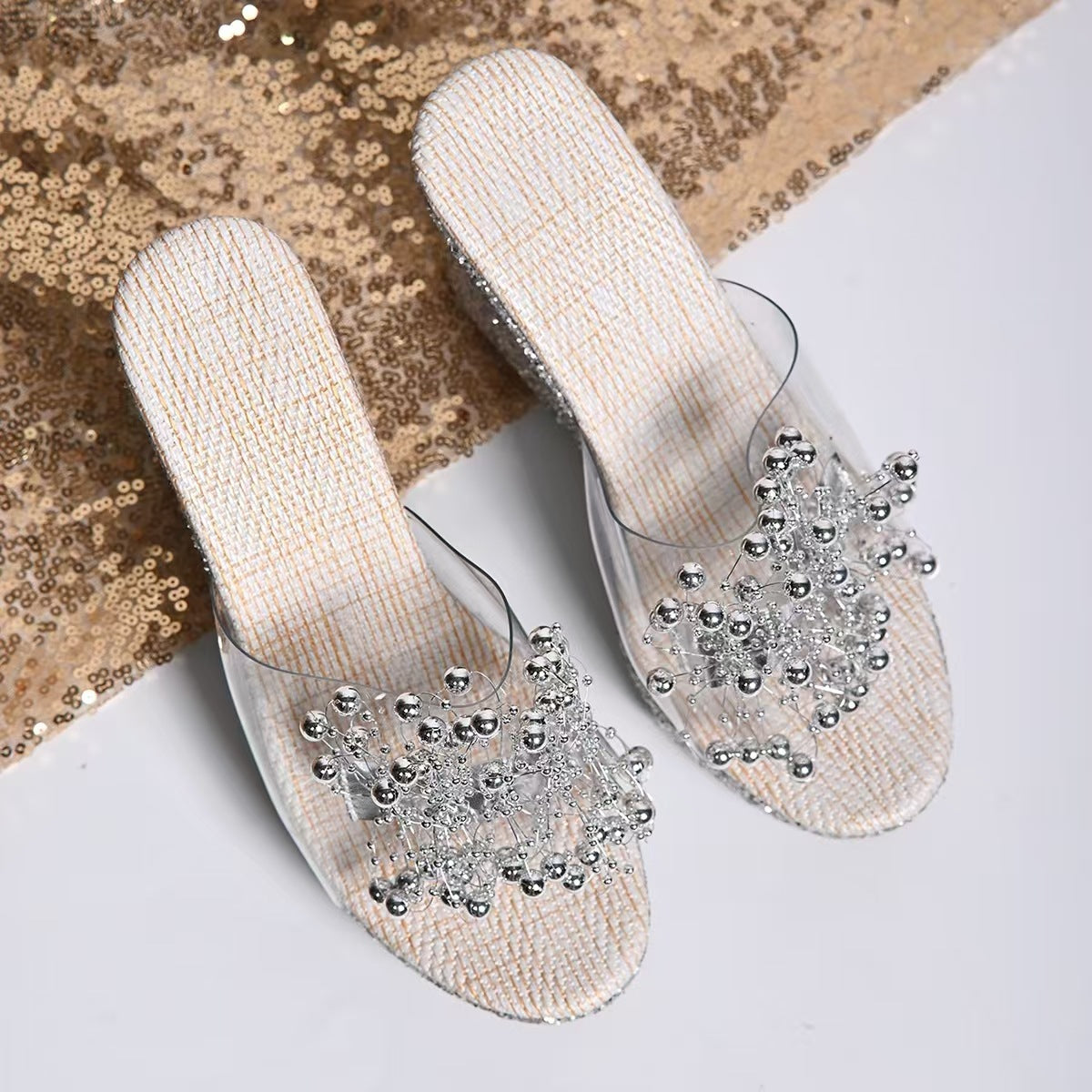 Glitzernde Plateau Sandalen mit Blumen für Frühling & Sommer