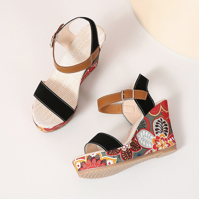 Blumen Wedge Sandalen Sommerfarben für Damen