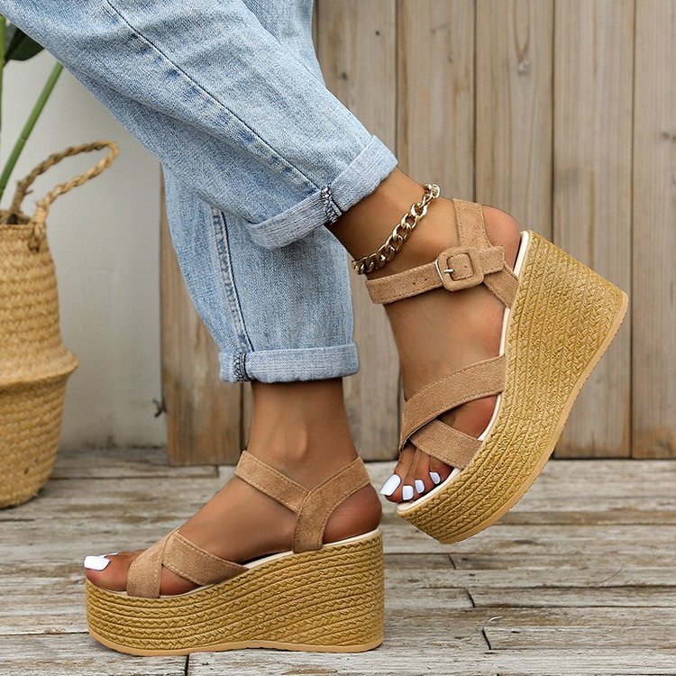 Wedge Sandalen Damen Sommer Cross-Strap Plateau
