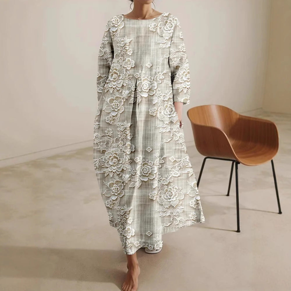 Blumenkleid mit Dreiviertelärmeln für den Frühling