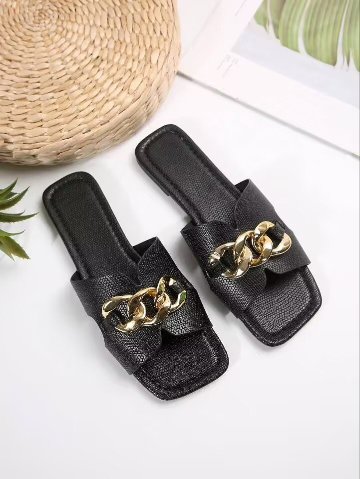 Elegante Damen-Slipper mit Kettenakzent für Alltag & Freizeit