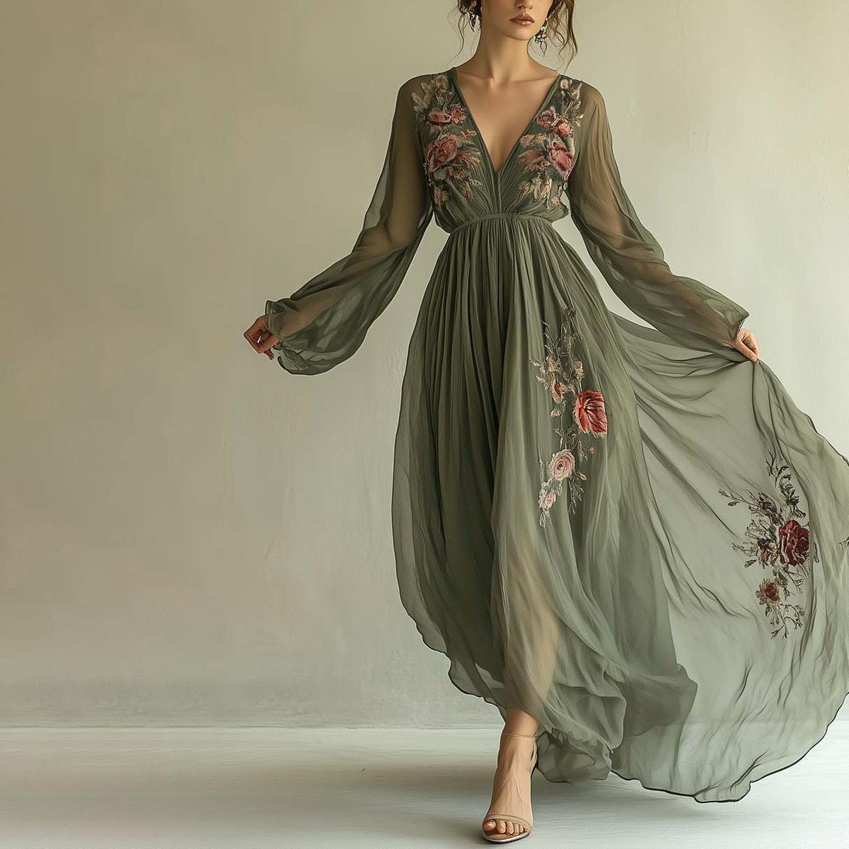 Floral Maxi Kleid mit V-Ausschnitt für Besondere Anlässe