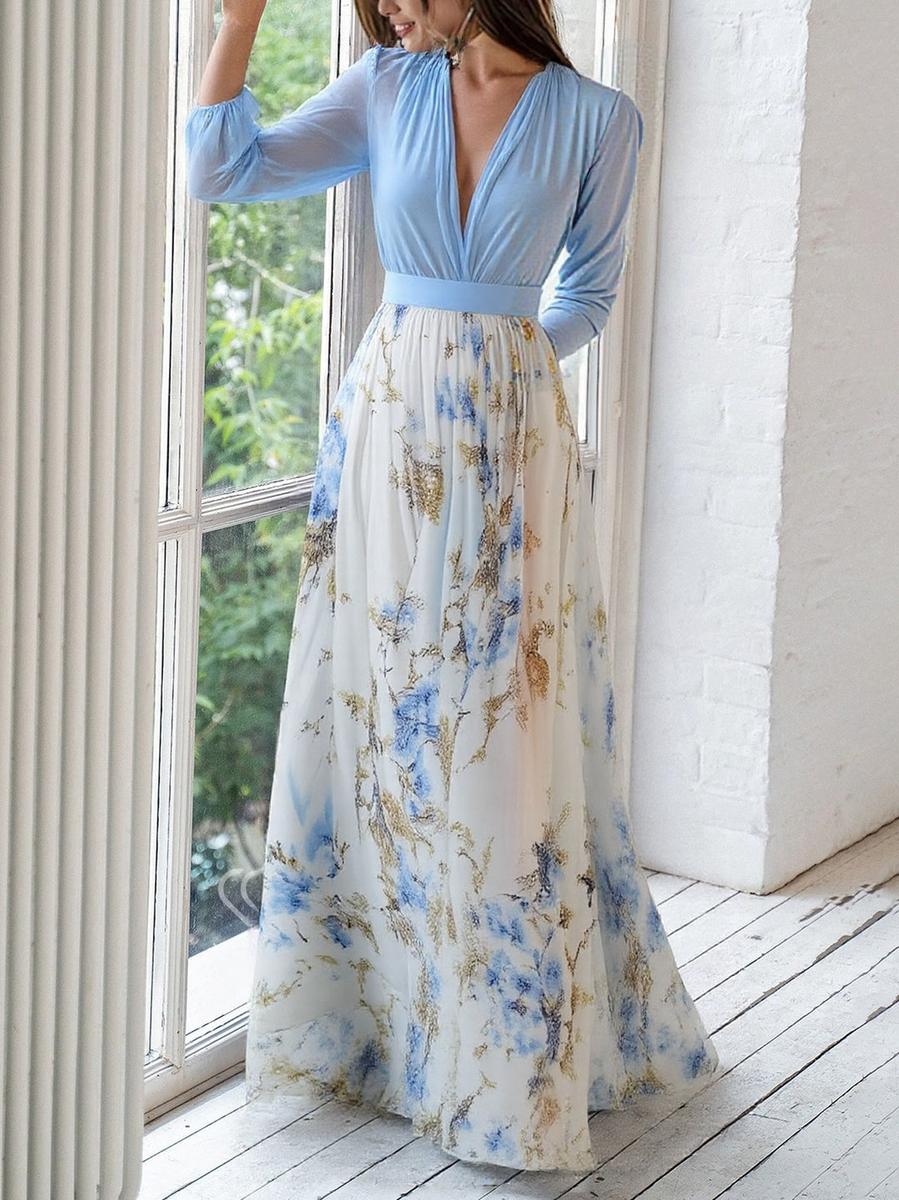 Florales Maxikleid mit V-Ausschnitt - Frühlingshafter Luxus & Komfort