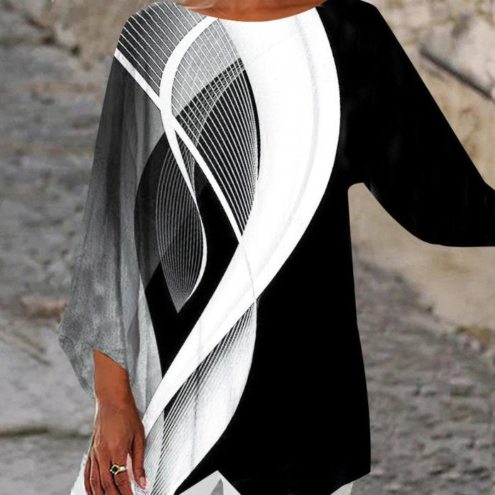 Geometrische Print-Bluse mit asymmetrischem Saum für Freizeit-Trends