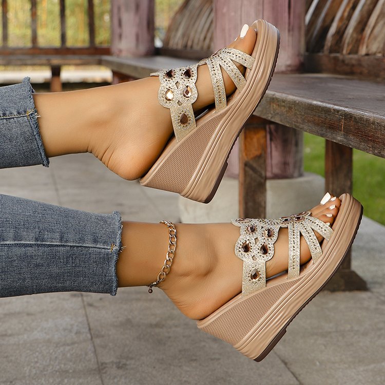 Boho Pailletten Keilsandaletten Perfekt für Frühjahr & Sommer
