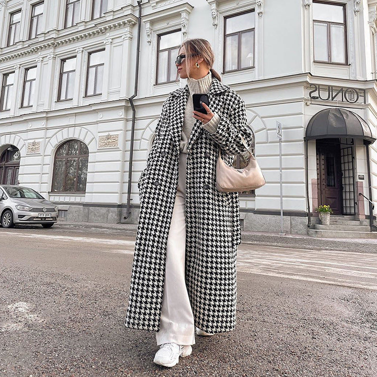 Eleganter Hahnentritt-Trenchcoat Perfekt für Frühlingstage