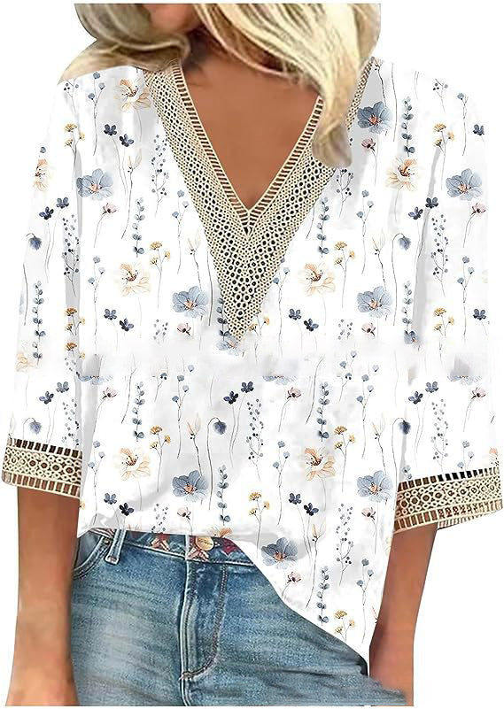 Blumiges V-Ausschnitt T-Shirt für Frühlingslooks