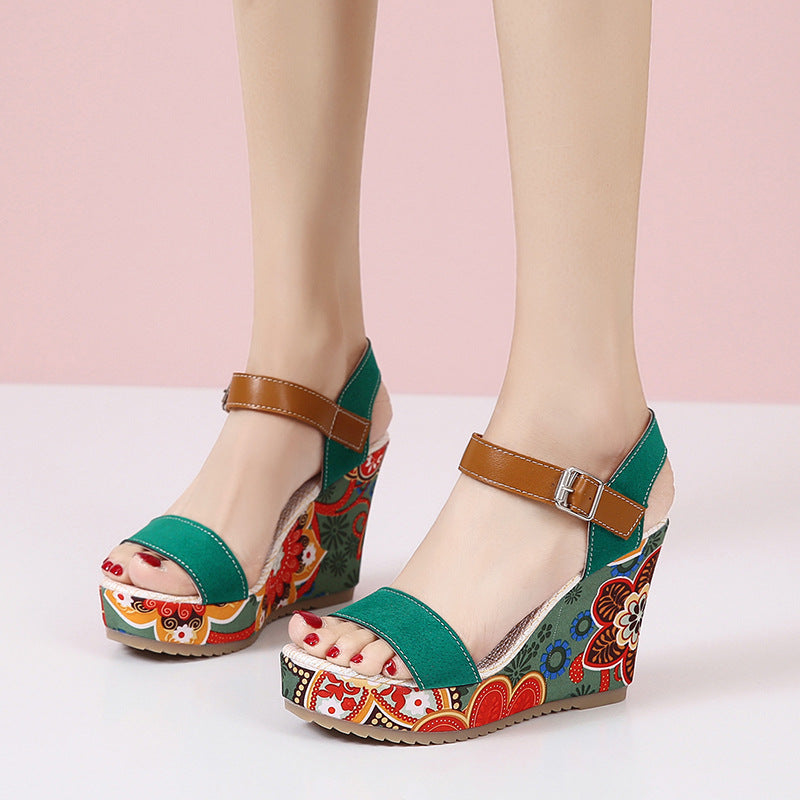Blumen Wedge Sandalen Sommerfarben für Damen