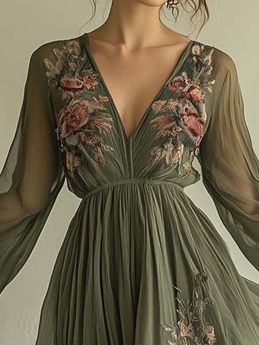 Floral Maxi Kleid mit V-Ausschnitt für Besondere Anlässe