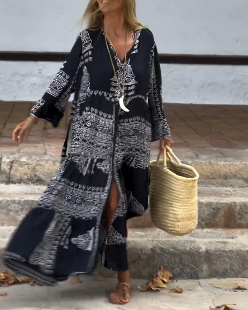 Trendy V-Neck Bell Sleeve Maxi Kleid - Ihr stilvolles Frühlingsoutfit
