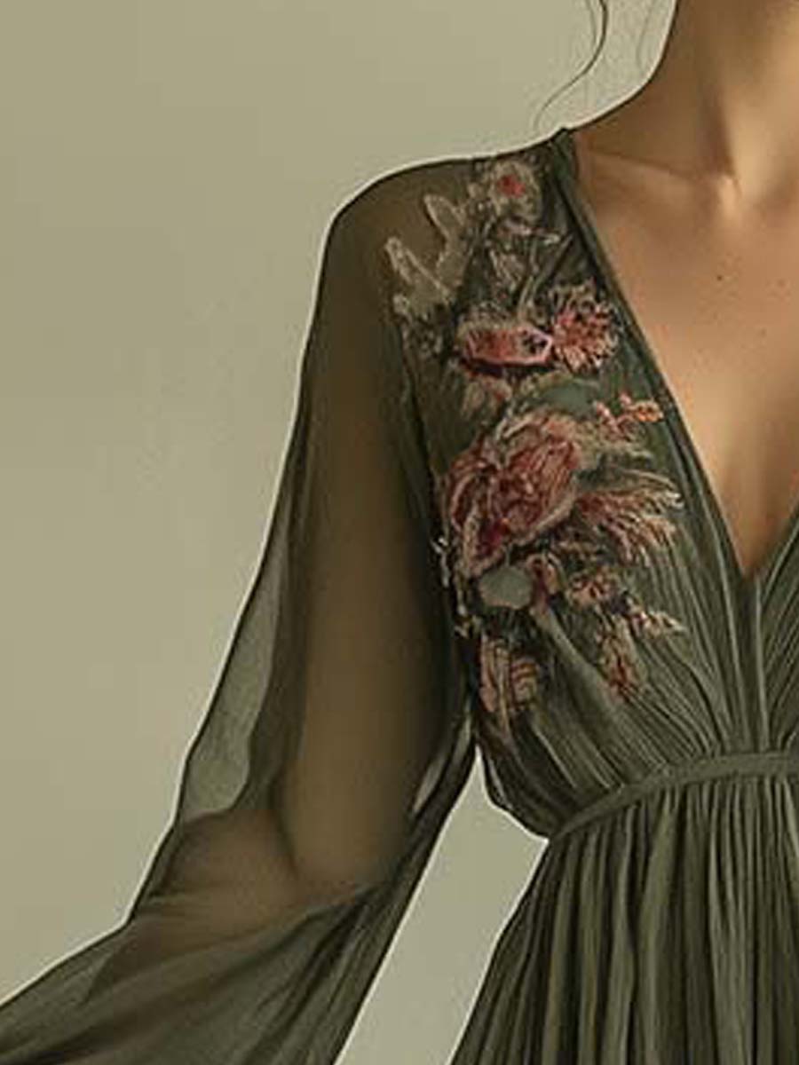 Floral Maxi Kleid mit V-Ausschnitt für Besondere Anlässe