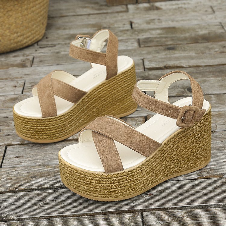 Wedge Sandalen Damen Sommer Cross-Strap Plateau