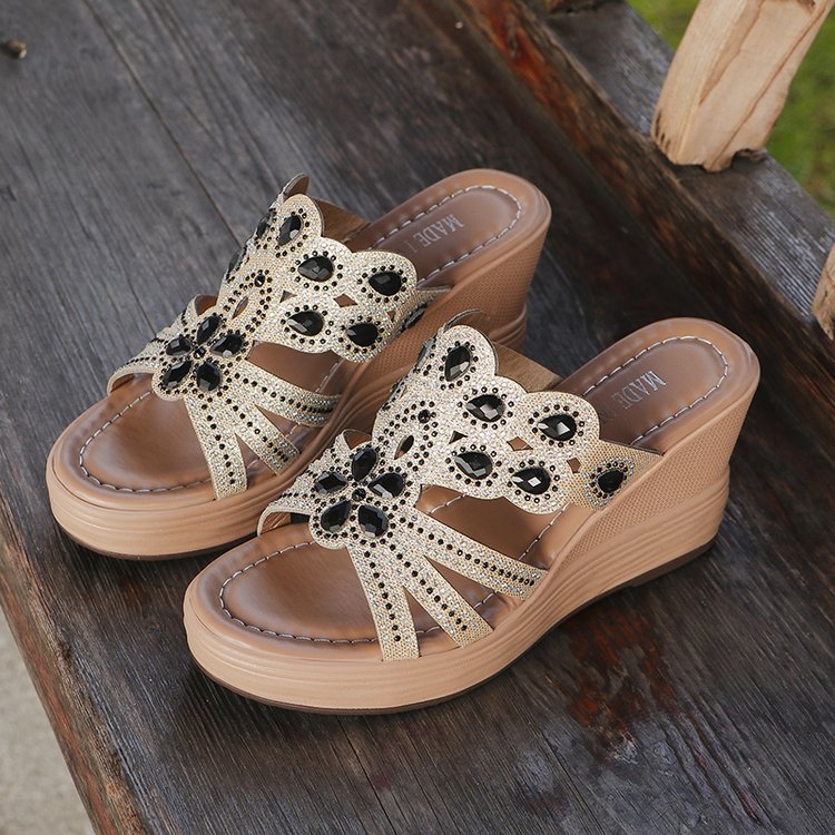 Boho Pailletten Keilsandaletten Perfekt für Frühjahr & Sommer