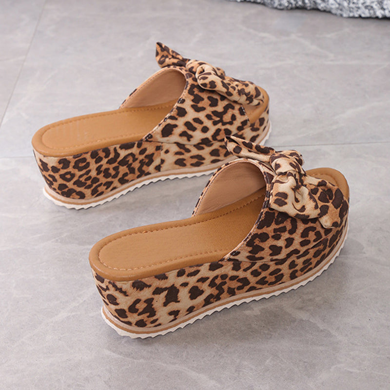 Leoparden Print Wedge Slippers Sommer Chic Damen