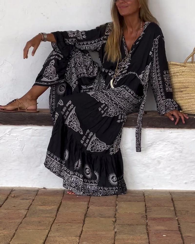 Trendy V-Neck Bell Sleeve Maxi Kleid - Ihr stilvolles Frühlingsoutfit
