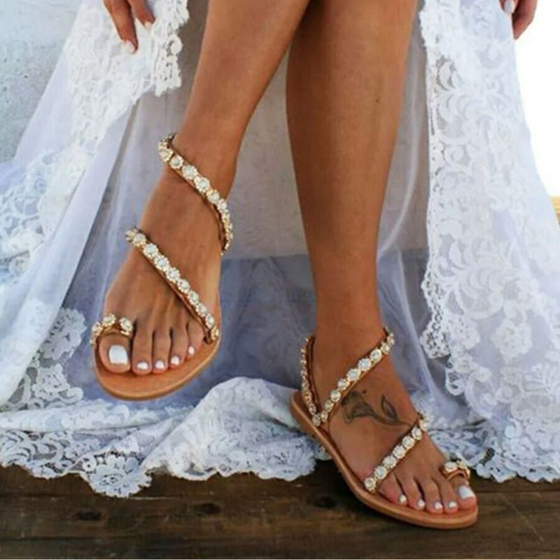 Boho Sandalen Damen Flachstrick Sommer Look