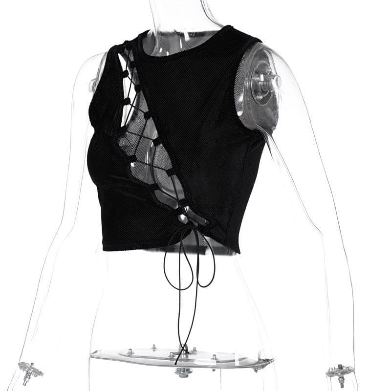 Schwarzes Cutout Top Sexy Frühjahrsliebling