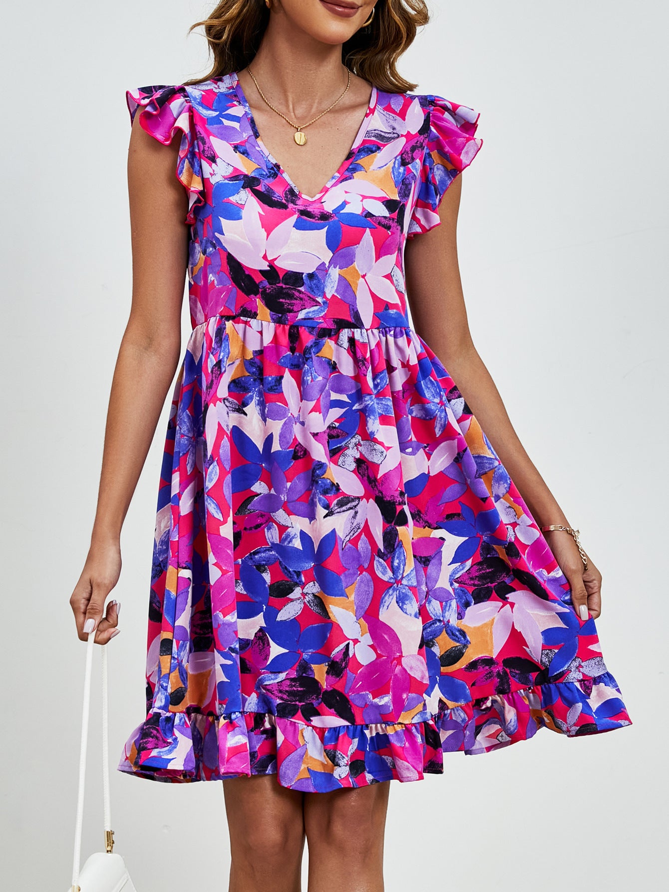 Sommerliches V-Ausschnitt Kleid für Urlaub & Strand