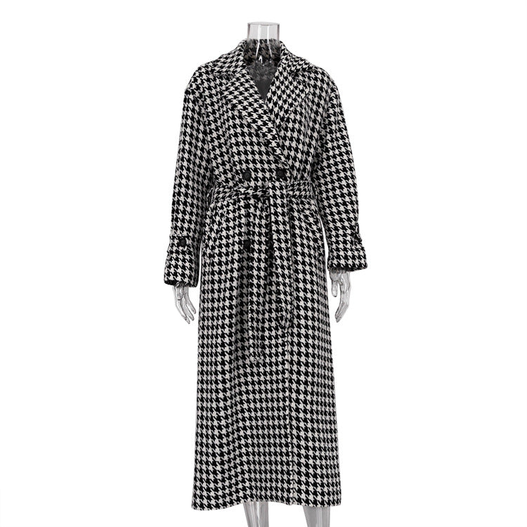 Eleganter Hahnentritt-Trenchcoat Perfekt für Frühlingstage