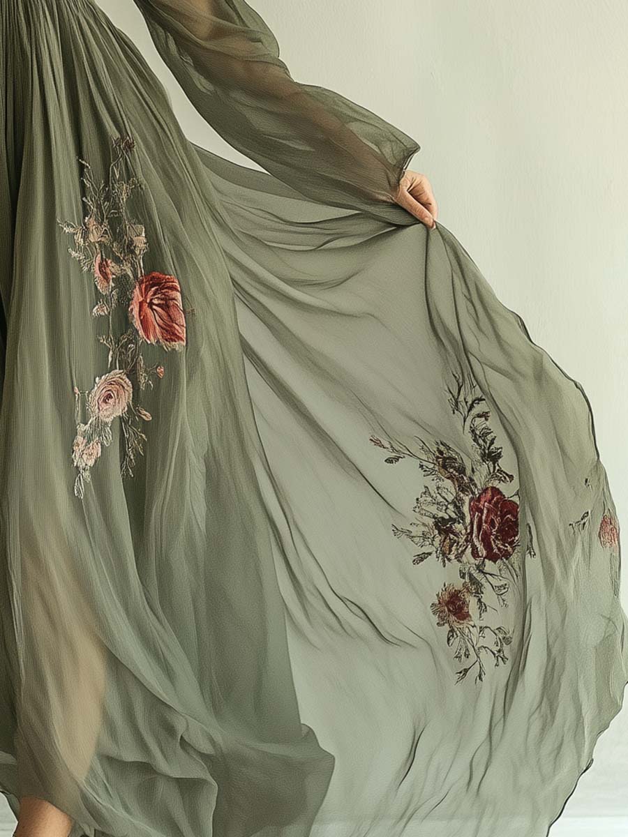 Floral Maxi Kleid mit V-Ausschnitt für Besondere Anlässe