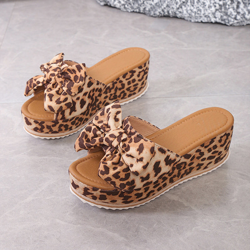 Leoparden Print Wedge Slippers Sommer Chic Damen