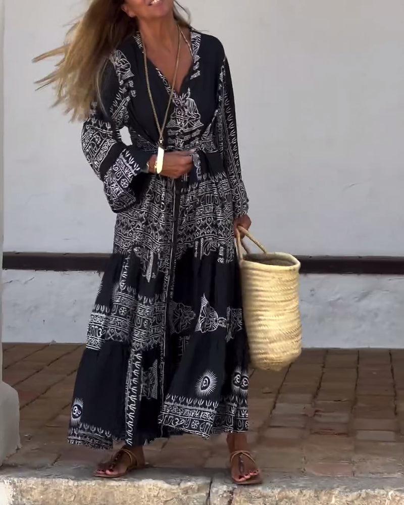 Trendy V-Neck Bell Sleeve Maxi Kleid - Ihr stilvolles Frühlingsoutfit