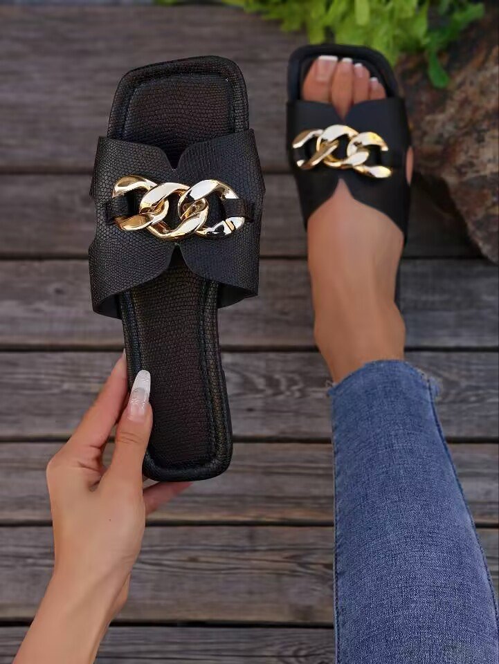 Elegante Damen-Slipper mit Kettenakzent für Alltag & Freizeit