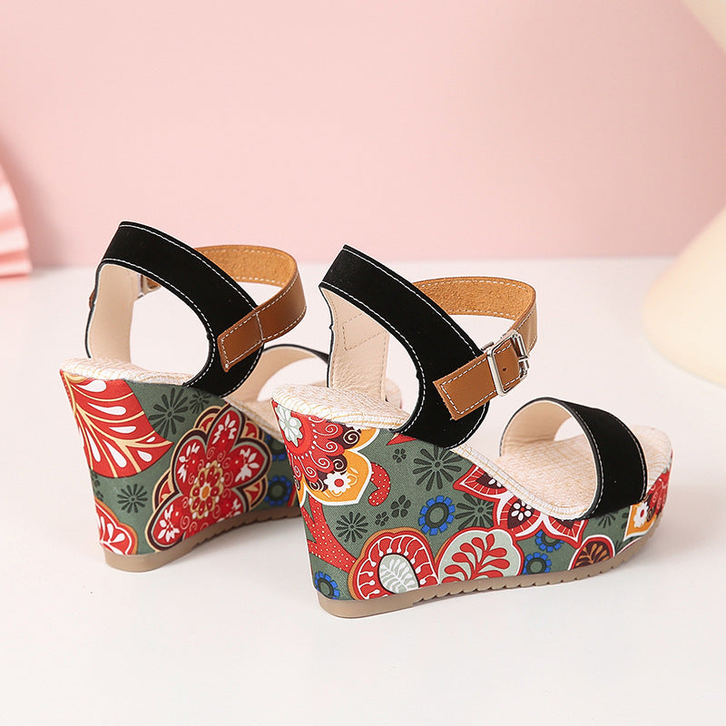 Blumen Wedge Sandalen Sommerfarben für Damen