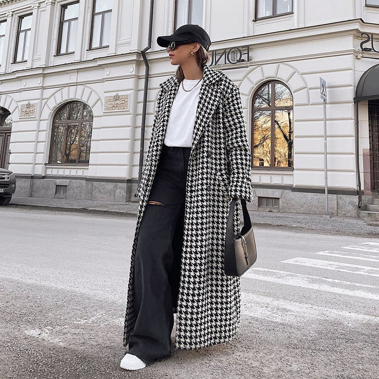 Eleganter Hahnentritt-Trenchcoat Perfekt für Frühlingstage