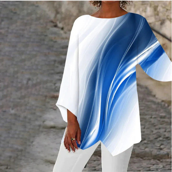 Geometrische Print-Bluse mit asymmetrischem Saum für Freizeit-Trends