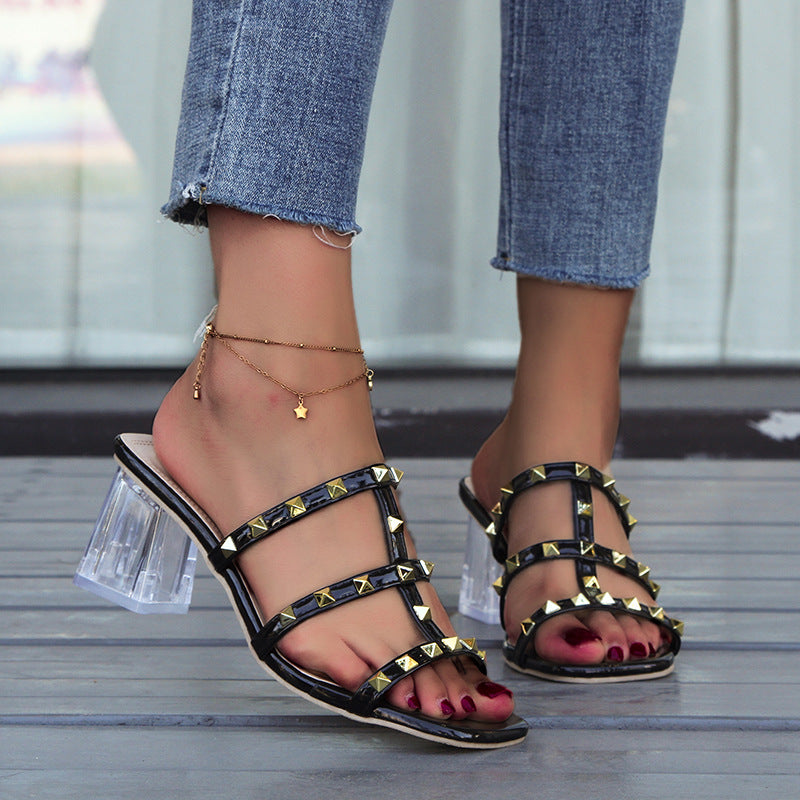 Transparente Nieten-Sandalen für Alltag & Events