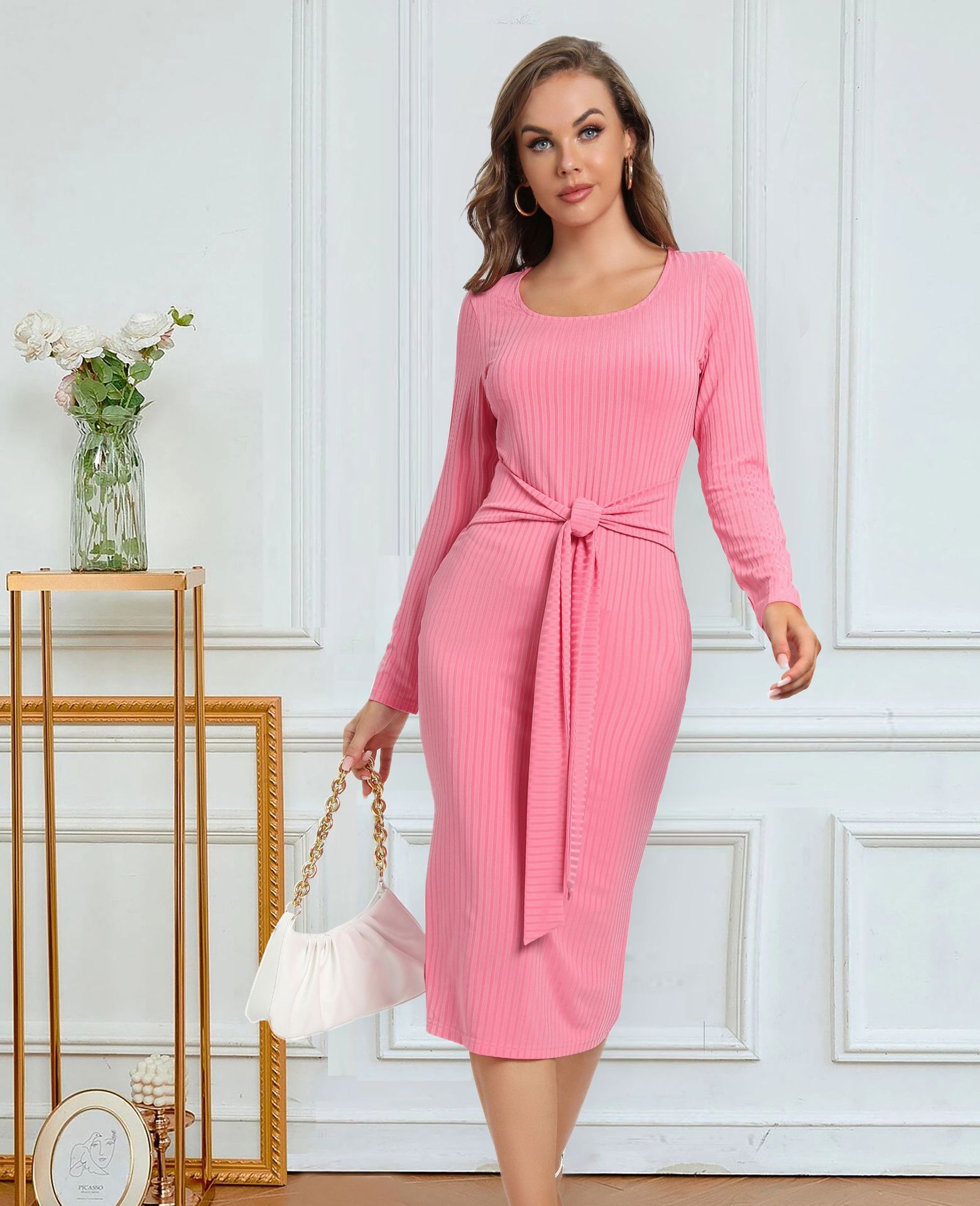 Elegantes Midi-Kleid mit langen Ärmeln für Alltag & Events